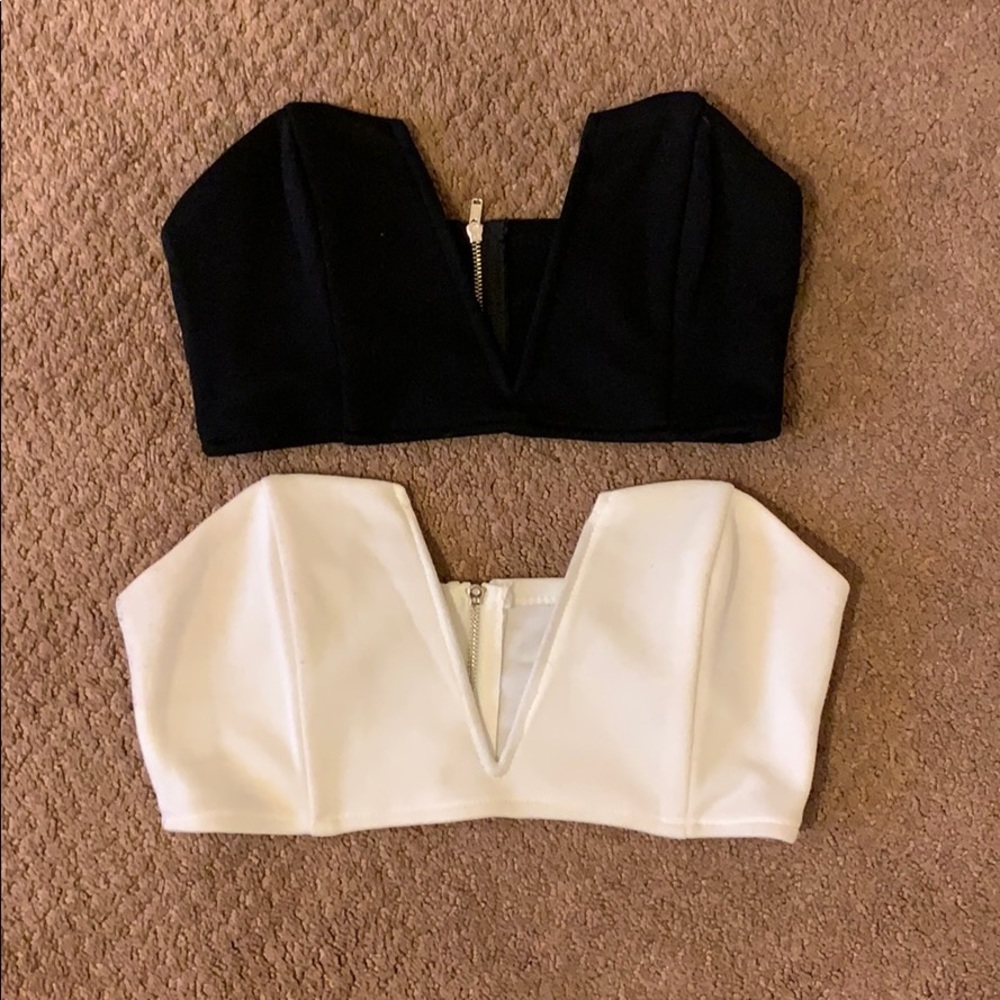 Two deep v neck crop tops